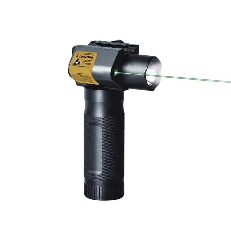 Linterna táctica metálica 3 en 1 con empuñadura delantera y láser de punto rojo o verde